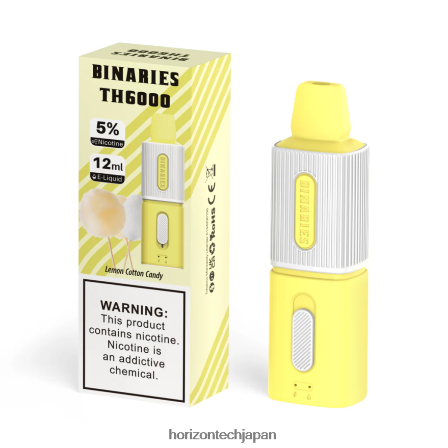 HorizonTech Binaries Cabin th6000 使い捨て 12ml レモン綿菓子 XXXF100 Horizontech Vape Kit